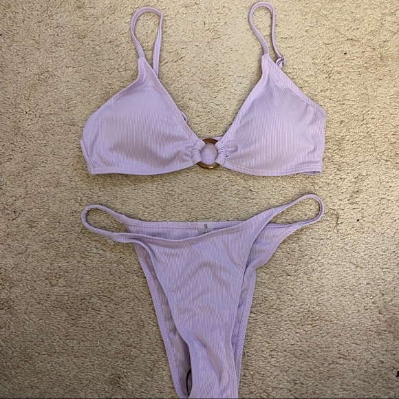 SHEIN BASICS Rib Ring Linked Thong Bikini Swimsuit XS - Picture 4 of 5